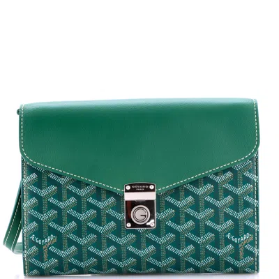 Pre-owned Goyard Chypre Wallet On Strap Coated Canvas With Leather In Green