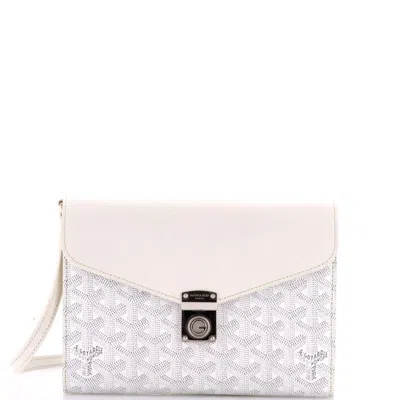 Pre-owned Goyard Chypre Wallet On Strap Coated Canvas With Leather In White