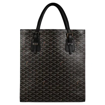 Pre-owned Goyard Comores Gm Tote Bag Black Leather Coated Canvas Travel Carry On Everyday