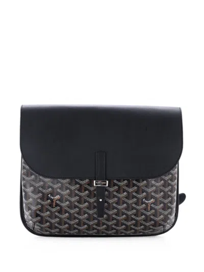 Pre-owned Goyard Coursier Messenger Bag Coated Canvas And Leather Crossbody Bag In Black