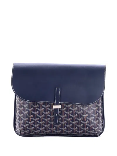 Pre-owned Goyard Coursier Messenger Bag Coated Canvas And Leather Crossbody Bag In Blue