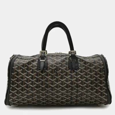 Pre-owned Goyard Croiseur 40 Handbag Herringbone Pattern Pvc Black And Brown