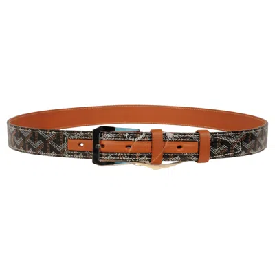 Pre-owned Goyard Florida Belt 95 33 34 Black Brown Leather Ine Canvas Leather 5 Hole