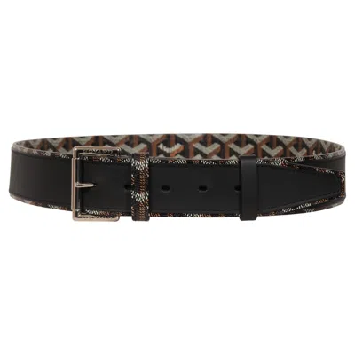 Pre-owned Goyard Florida Ii Belt 90 29 30 31 Black Brown Ine Canvas Leather 5 Hole