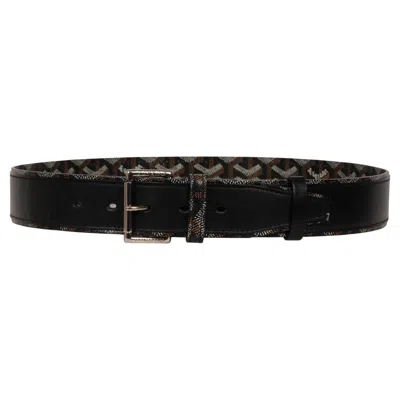 Pre-owned Goyard Florida Ii Belt Size 85 29 30 Black Brown Ine Canvas Leather 5 Hole