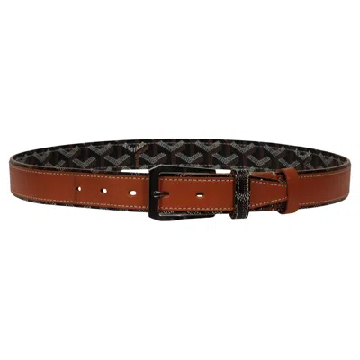 Pre-owned Goyard Fregate Belt 95 33 34 Black Brown Leather Ine Canvas Leather 5 Hole