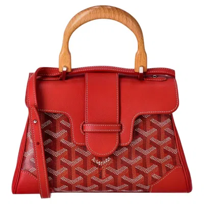 Pre-owned Goyard Ine Canvas & Leather Saigon Souple Mini Bag With Beech Wood Handle In Red