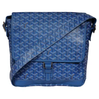 Pre-owned Goyard Grand Bleu Mm Messenger Travel Bag Blue Laptop Computer Crossbody Carry