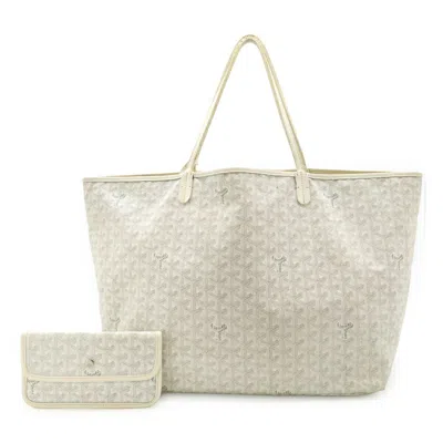 Pre-owned Goyard Gray White Coated Canvas Leather Shoulder Bag Tote Bag () In Multi