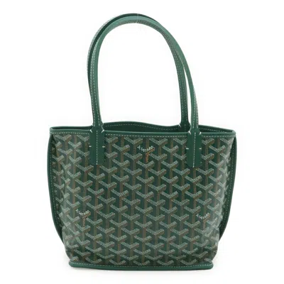 Pre-owned Goyard Green White Coated Canvas Handbag Pouch Tote Bag () In Multi