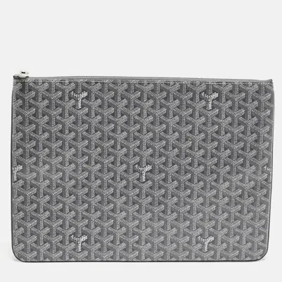 Pre-owned Goyard Grey Goayrdine Coated Canvas And Leather Senat Mgm Pouch