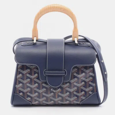 Pre-owned Goyard Handbag Coated Canvas And Leather Navy White Brown