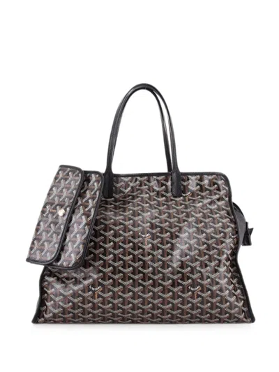 Pre-owned Goyard Hardy Pet Carrier Coated Canvas Pm Tote Bag In Black