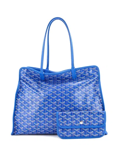 Pre-owned Goyard Hardy Pet Carrier Coated Canvas Pm Tote Bag In Blue