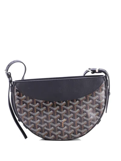 Pre-owned Goyard Hirondelle Coated Canvas And Leather Shoulder Bag In Black