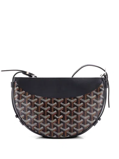 Pre-owned Goyard Hirondelle Coated Canvas And Leather Shoulder Bag In Black