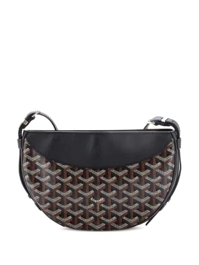 Pre-owned Goyard Hirondelle Coated Canvas And Leather Shoulder Bag In Black
