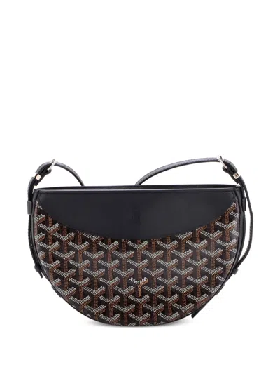 Pre-owned Goyard Hirondelle Coated Canvas And Leather Shoulder Bag In Black