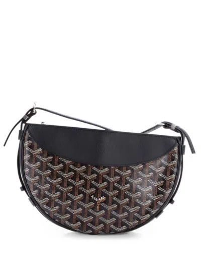 Pre-owned Goyard Hirondelle Coated Canvas And Leather Shoulder Bag In Black