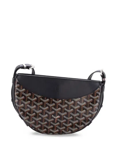 Pre-owned Goyard Hirondelle Coated Canvas And Leather Shoulder Bag In Black