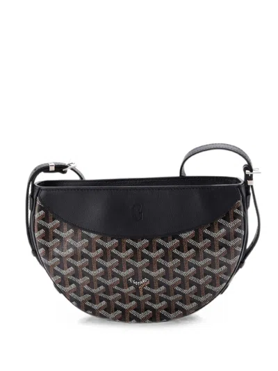 Pre-owned Goyard Hirondelle Coated Canvas And Leather Shoulder Bag In Black