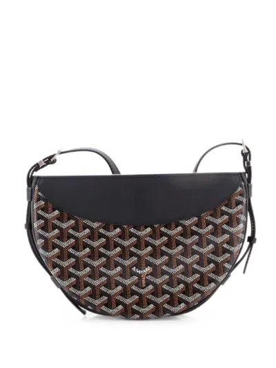 Pre-owned Goyard Hirondelle Coated Canvas And Leather Shoulder Bag In Black