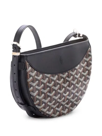 Pre-owned Goyard Hirondelle Coated Canvas And Leather Shoulder Bag In Black