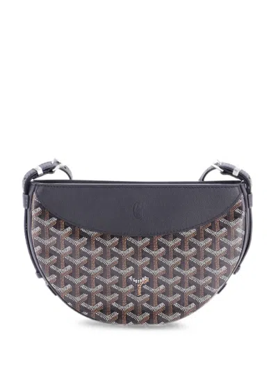 Pre-owned Goyard Hirondelle Coated Canvas And Leather Shoulder Bag In Black