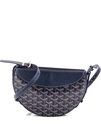 Pre-owned Goyard Hirondelle Coated Canvas And Leather Shoulder Bag In Blue