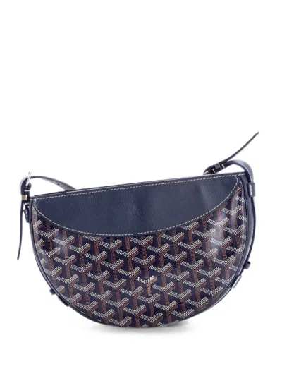 Pre-owned Goyard Hirondelle Coated Canvas And Leather Shoulder Bag In Blue