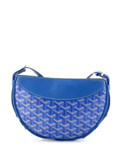 Pre-owned Goyard Hirondelle Coated Canvas And Leather Shoulder Bag In Blue