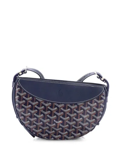 Pre-owned Goyard Hirondelle Coated Canvas And Leather Shoulder Bag In Blue