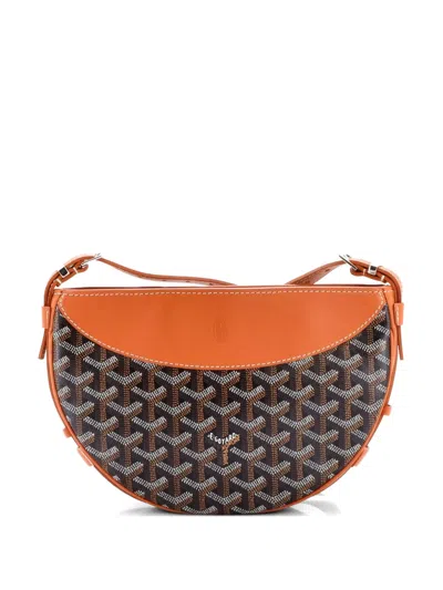 Pre-owned Goyard Hirondelle Coated Canvas And Leather Shoulder Bag In Brown