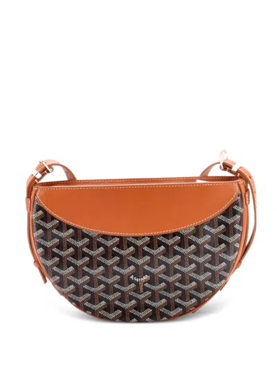 Pre-owned Goyard Hirondelle Coated Canvas And Leather Shoulder Bag In Brown