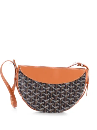Pre-owned Goyard Hirondelle Coated Canvas And Leather Shoulder Bag In Brown