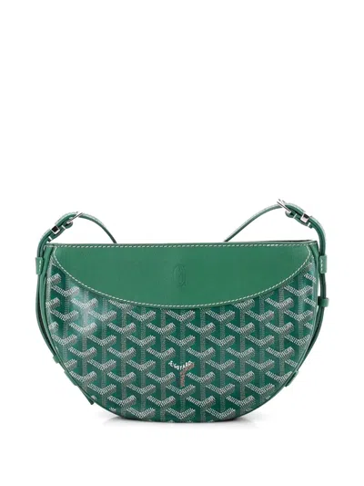 Pre-owned Goyard Hirondelle Coated Canvas And Leather Shoulder Bag In Green