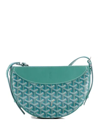Pre-owned Goyard Hirondelle Coated Canvas And Leather Shoulder Bag In Green