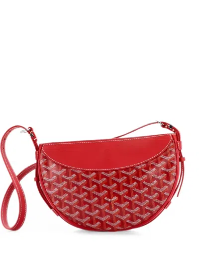 Pre-owned Goyard Hirondelle Coated Canvas And Leather Shoulder Bag In Red