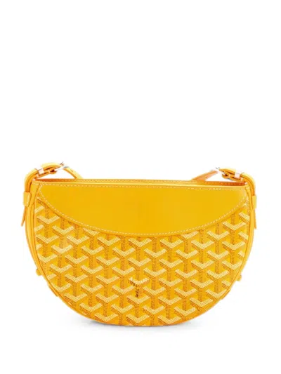 Pre-owned Goyard Hirondelle Coated Canvas And Leather Shoulder Bag In Yellow