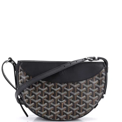 Pre-owned Goyard Hirondelle Shoulder Bag Coated Canvas And Leather In Black
