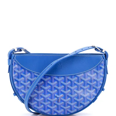 Pre-owned Goyard Hirondelle Shoulder Bag Coated Canvas And Leather In Blue