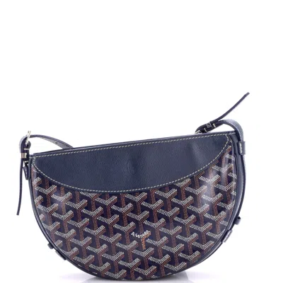 Pre-owned Goyard Hirondelle Shoulder Bag Coated Canvas And Leather In Blue