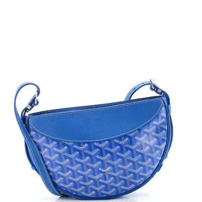 Pre-owned Goyard Hirondelle Shoulder Bag Coated Canvas And Leather In Blue