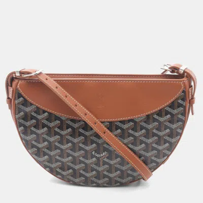 Pre-owned Goyard Hirondelle Shoulder Bag In Leather And Coated Canvas Brown/black