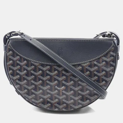 Pre-owned Goyard Hirondelle Shoulder Bag Pvc-coated Canvas And Leather Navy Blue