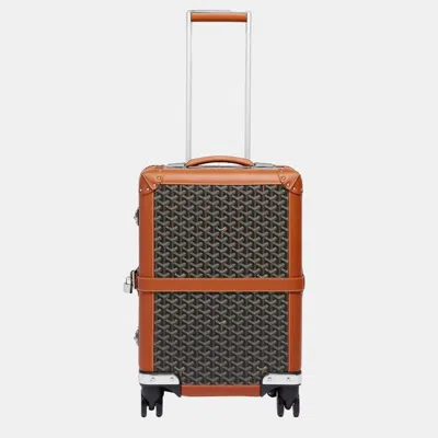 Pre-owned Goyard Ine Canvas & Clamecy Cowhide Bourget Pm Trolley Case In Brown