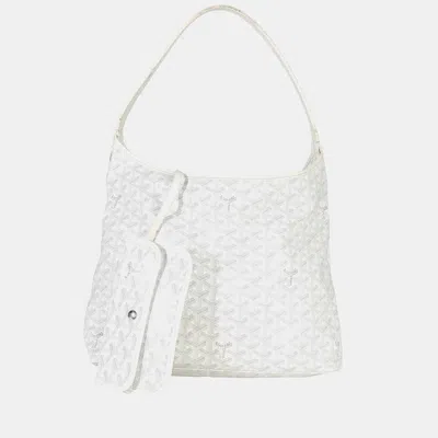 Pre-owned Goyard Ine Canvas Boheme Hobo In White