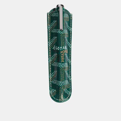 Pre-owned Goyard Ine Canvas Clamecy Rollerball Travel Pen In Green