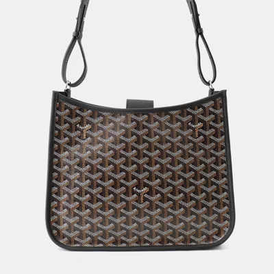 Pre-owned Goyard Ine Canvas Leather Shoulder Bag In Black