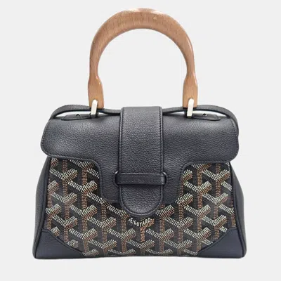 Pre-owned Goyard Ine Canvas Leather Top Handle Bag In Black